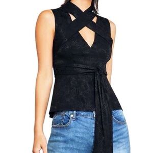 BCBGMaxAzria Black Jacquard Crisscross Top